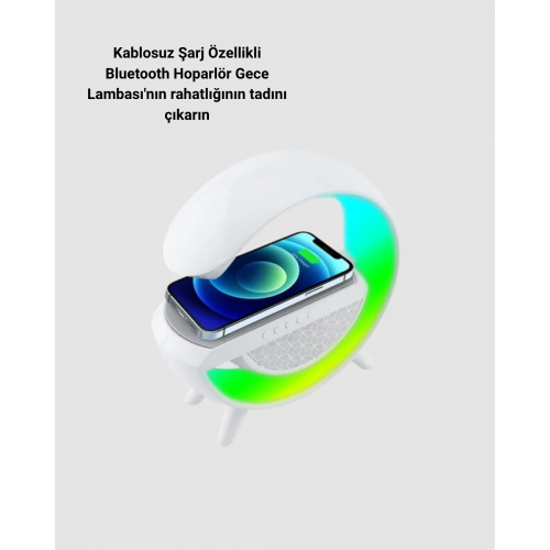 Bluetooth 5.0 Hoparlör – Kablosuz Şarj RGB Gece Lambası ve FM Radyo