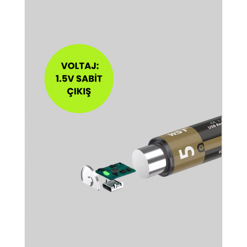 Type-C USB ile Hızlı Şarj Edilebilir AA Kalem Pil | 1.5V Lityum | Çiftli Paket Type-C USB ile Hızlı Şarj Edilebilir AA Kalem Pil | 1.5V Lityum | Çiftli Paket