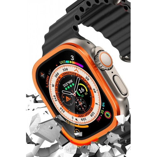 Apple Watch Ultra 49mm Alüminyum Kasa Cam Ekran Koruyucu - Turuncu-(5796)