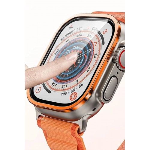 Apple Watch Ultra 49mm Alüminyum Kasa Cam Ekran Koruyucu - Turuncu-(5796)
