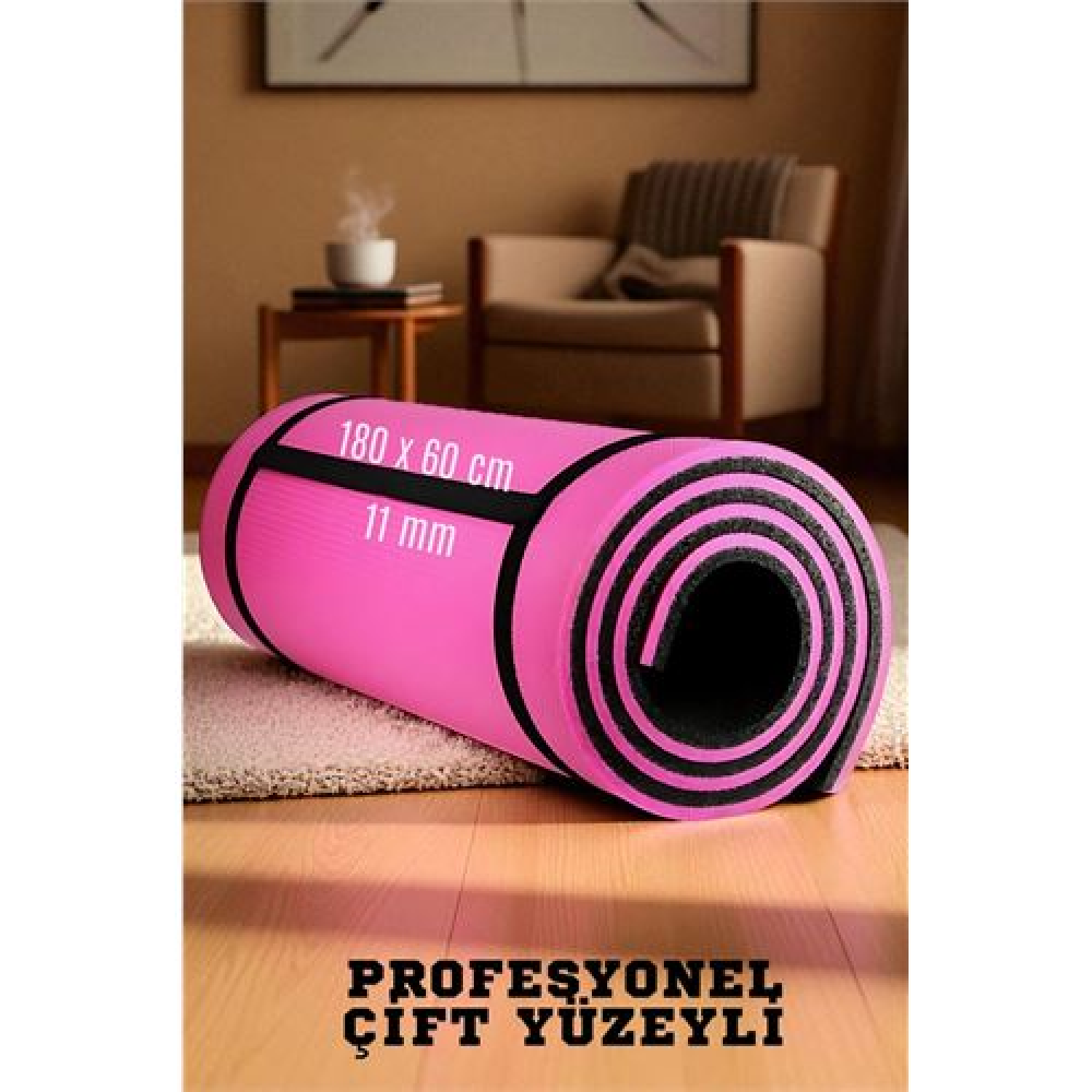 HSNET Pilates Matı- Spor Matı - Yoga Matı 11 mm Çift Taraflı Pembe