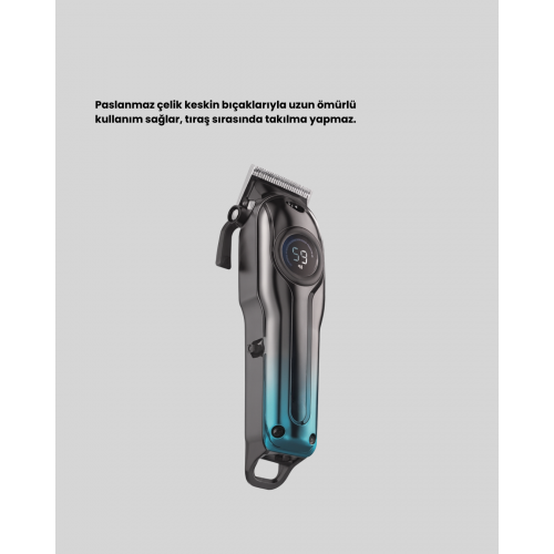 Profesyonel Saç Kesme Makinesi – 2000 mAh Şarjlı LCD Ekranlı