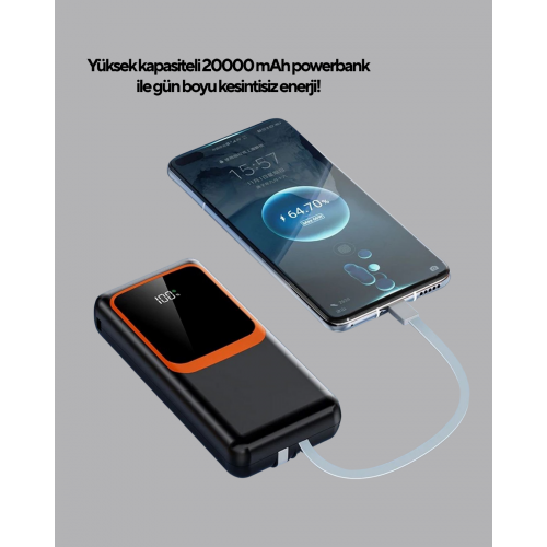 Powerbank 20000 mAh 22.5W Hızlı Şarjlı ve Kompakt Çoklu Kablo Çıkışlı