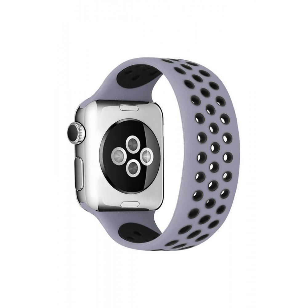 Apple Watch 42mm Ayarlı Delikli Silikon Kordon - Gri-Siyah-(5796)