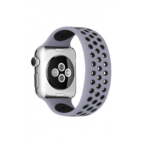 Apple Watch 42mm Ayarlı Delikli Silikon Kordon - Gri-Siyah-(5796)