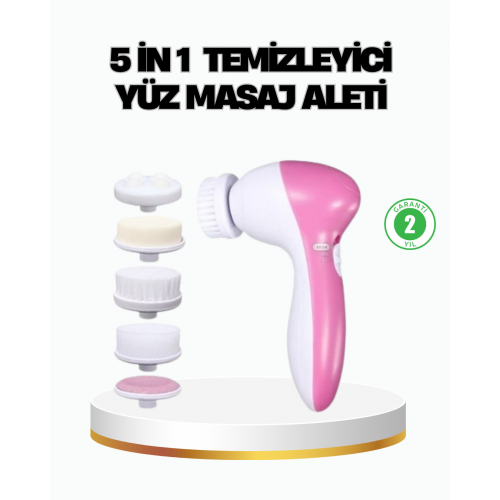 5’i 1 Arada Yüz Temizleme Cihazı – Masaj Fırça Peeling ve Krem Uygulama Aparatlı