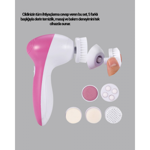 5’i 1 Arada Yüz Temizleme Cihazı – Masaj Fırça Peeling ve Krem Uygulama Aparatlı