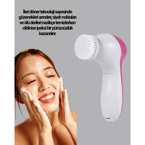 5’i 1 Arada Yüz Temizleme Cihazı – Masaj Fırça Peeling ve Krem Uygulama Aparatlı