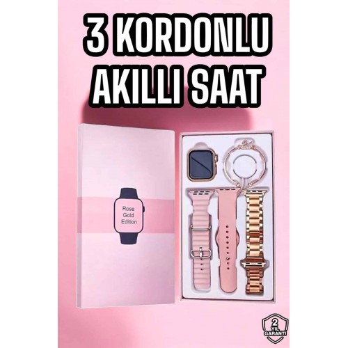 Akıllı Saat Amoled Ekran 3 Kordonlu Aksesuar Hediyeli Sesli Görüşme