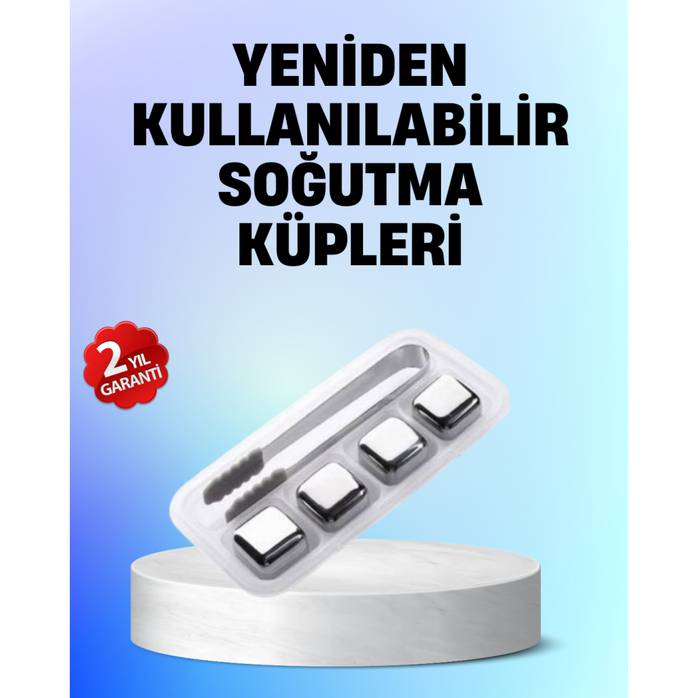 Yeniden Kullanılabilir 304 Çelik Metal Buz Küpleri 4'lü Set