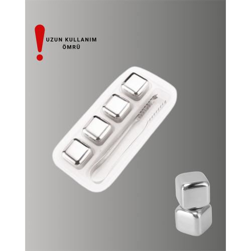 Yeniden Kullanılabilir 304 Çelik Metal Buz Küpleri 4'lü Set