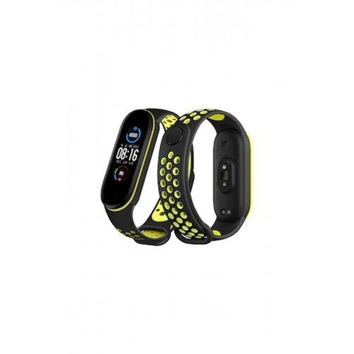 Xiaomi Mi Band 4 Spor Delikli Kordon - Siyah-Yeşil-(5796)