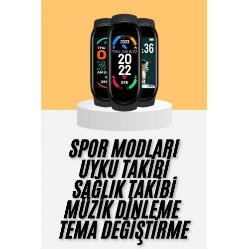 M6 Akıllı Bileklik Siyah Adımsayar Spor Takibi Android ve İOS Uyumlu