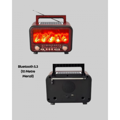 Taşınabilir Şömine Görünümlü Bluetooth Hoparlör – Solar Şarjlı Alev Işıklı 7W Ses