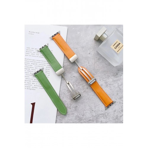 Apple Watch 42mm KR414 Daks Deri Kordon - Lacivert-(5796)