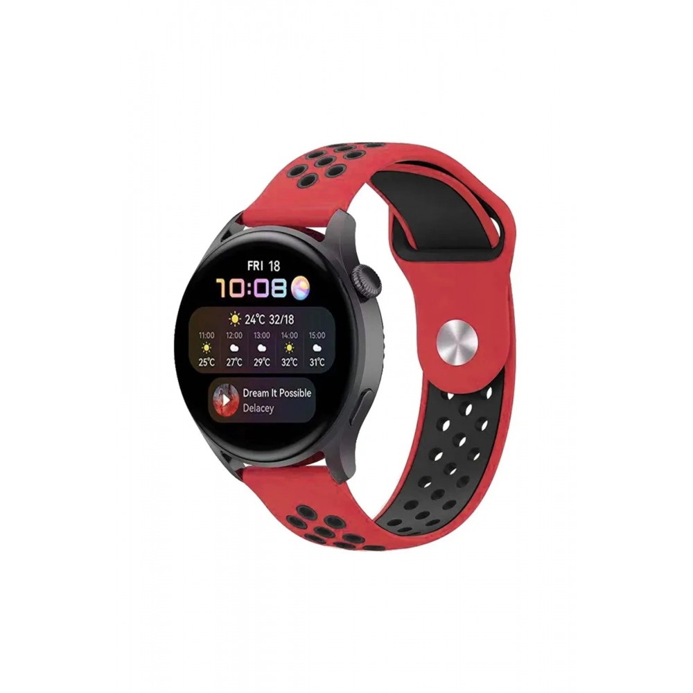 Watch 20mm Spor Delikli Kordon - Kırmızı-Siyah-(5796)