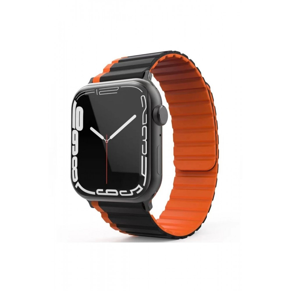 Apple Watch 42mm MO-WB1 Çift Renk Mıknatıslı Silikon Kordon - Siyah-Turuncu-(5796)