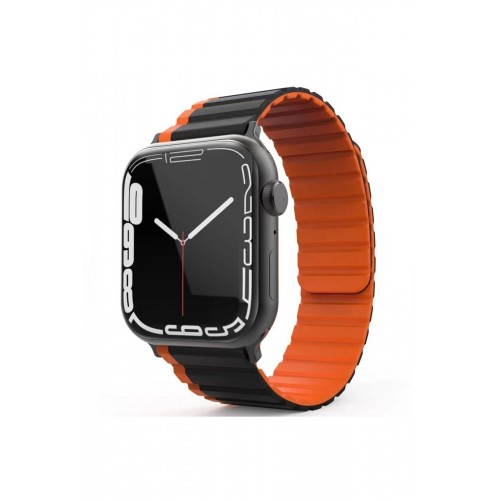 Apple Watch 42mm MO-WB1 Çift Renk Mıknatıslı Silikon Kordon - Siyah-Turuncu-(5796)