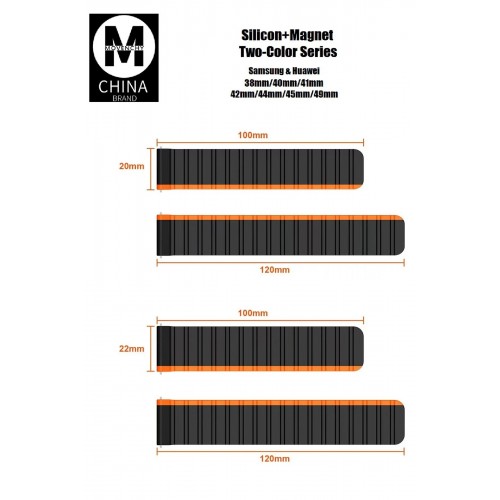 Apple Watch 42mm MO-WB1 Çift Renk Mıknatıslı Silikon Kordon - Siyah-Turuncu-(5796)
