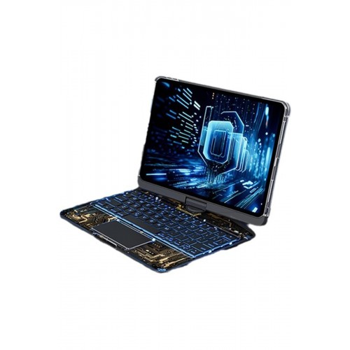 JP11 iPad Pro 11 (2022) Kılıf Vales Dönen Ledli Klavyeli Tablet Kılıfı - Siyah-(5796)