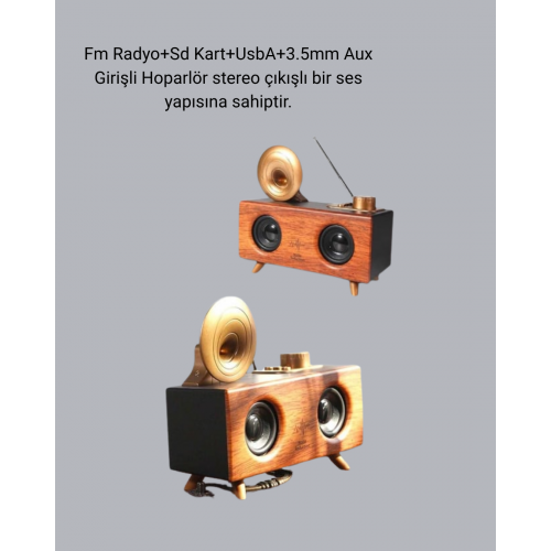 Retro Gramafon Bluetooth Hoparlör Çift Stereo Sesli FM Radyo Destekli Retro Gramafon Bluetooth Hoparlör Çift Stereo Sesli FM Radyo Destekli