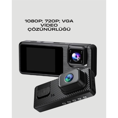 1080P 3 Kameralı Araç DVR – Döngü Kayıt ve Geri Görüş Özellikli