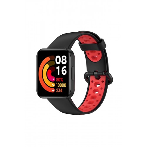 Xiaomi Redmi Watch 2 Spor Delikli Kordon - Siyah-Kırmızı-(5796)