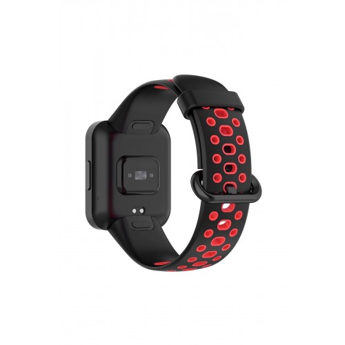 Xiaomi Redmi Watch 2 Spor Delikli Kordon - Siyah-Kırmızı-(5796)