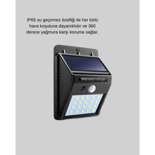 Güneş Enerjili 20 LED Hareket Sensörlü Lamba – IP65 Su Geçirmez Dış Mekan Aydınlatma