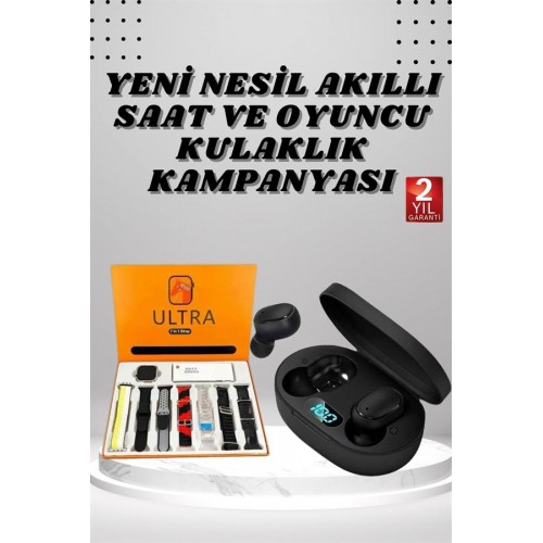 Dijital Göstergeli Kulaklık ve 7 Kordonlu Akıllı Saat Android ve İOS Uyumlu Uyku Takibi Sesli Görüşme Dijital Göstergeli Kulaklık ve 7 Kordonlu Akıllı Saat Android ve İOS Uyumlu Uyku Takibi Sesli Görüşme