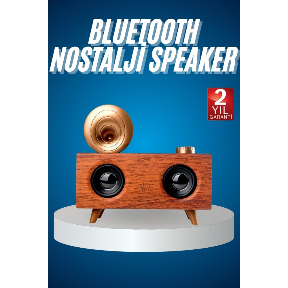 Bluetooth Nostalji Speaker Radyo Gramofon Ahşap Renk Vintage