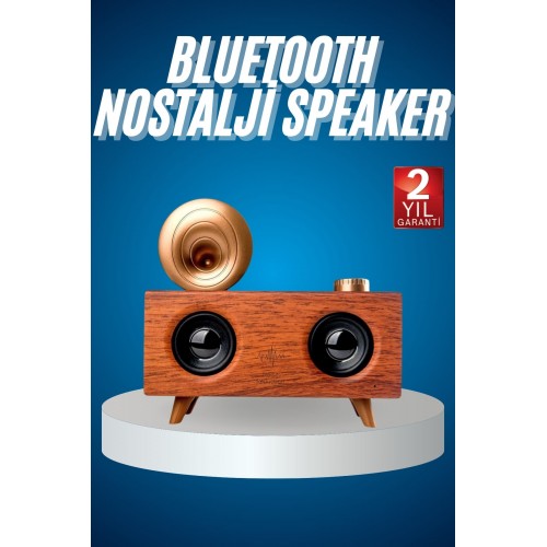 Bluetooth Nostalji Speaker Radyo Gramofon Ahşap Renk Vintage