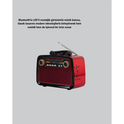 LED’li Nostaljik Bluetooth Hoparlör – Vintage Tasarım Ahşap Doku