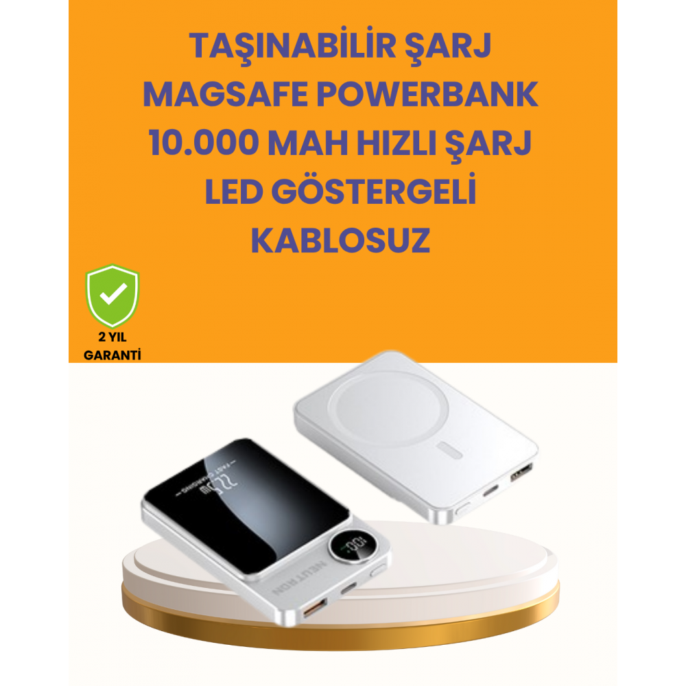 20W PD ve 15W Manyetik Kablosuz Şarj Destekli Taşınabilir Powerbank