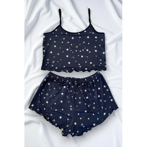 Yıldız Desenli Lacivert Şortlu Pijama Takımı