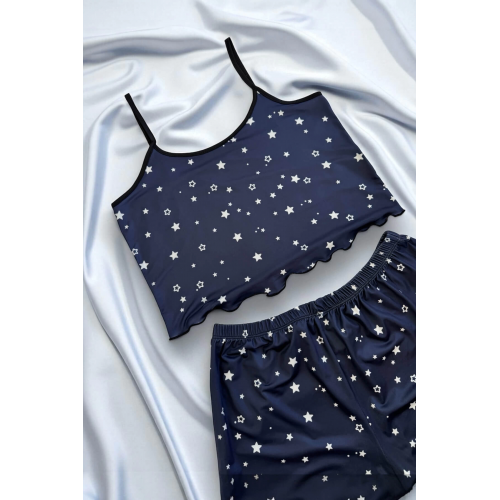 Yıldız Desenli Lacivert Şortlu Pijama Takımı