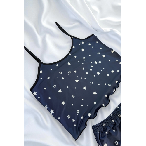 Yıldız Desenli Lacivert Şortlu Pijama Takımı