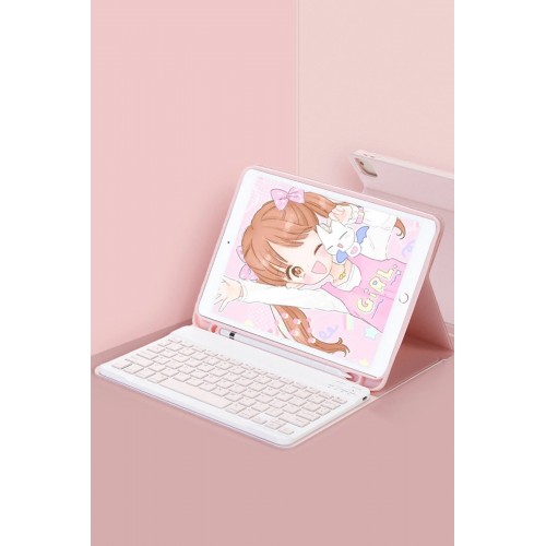 iPad Pro 11 (2024) Kılıf KC01 Smart Klavyeli Tablet Kılıfı - Pembe-(5796)