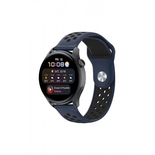 Watch 20mm Spor Delikli Kordon - Lacivert-Siyah-(5796)