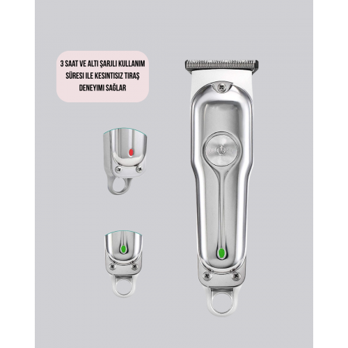 Profesyonel Saç ve Sakal Kesme Makinesi – Şarjlı Sessiz Motor Ayarlanabilir Tarak