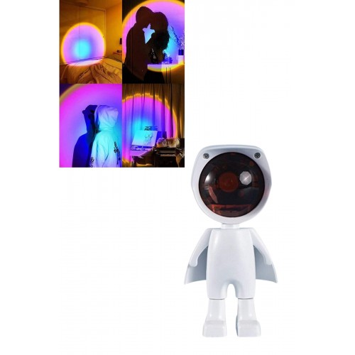 Astronot Işık Projektörü Gökkuşağı Projeksiyon Gece Lambası Hediyelik