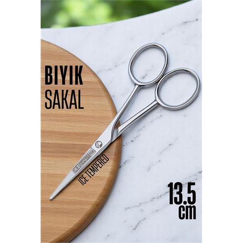 Turk Ice Tempered Kobalt Çelik 702 Bıyık Makası - Bıyık Sakal Düzeltme Makası Kuaför Makası 13.5 cm