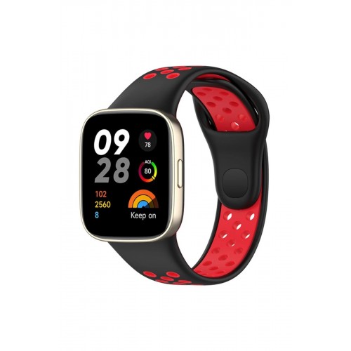 Xiaomi Redmi Watch 3 Spor Delikli Kordon - Siyah-Kırmızı-(5796)
