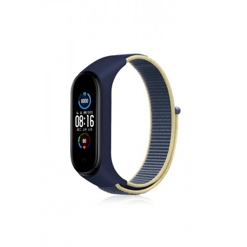 Xiaomi Mi Band 4 Hasırlı Cırtcırtlı Kordon - Sarı-Lacivert-(5796)