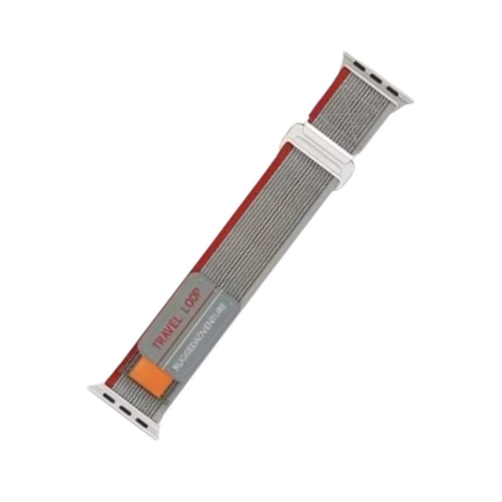 Apple Watch 42mm Alice Kumaş Kordon - Gri-Kırmızı-(5796)