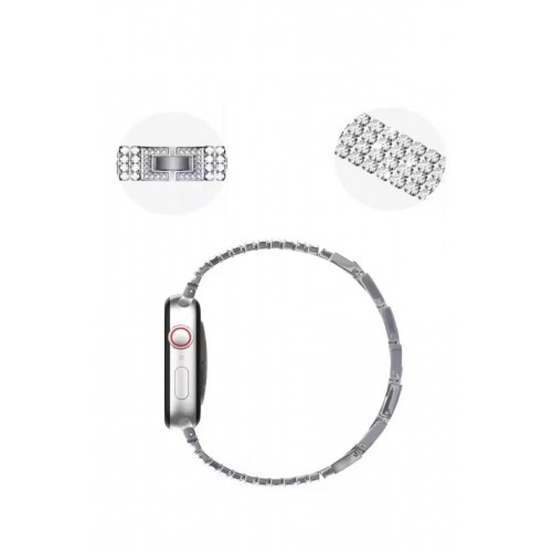 Apple Watch 38mm Live Taşlı Kordon - Siyah-(5796)