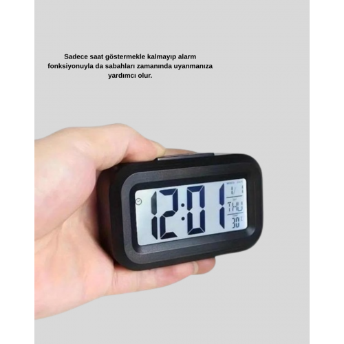 Fotoselli Dijital Masa Saati Aydınlatmalı Alarm ve Tarih Göstergeli Fotoselli Dijital Masa Saati Aydınlatmalı Alarm ve Tarih Göstergeli