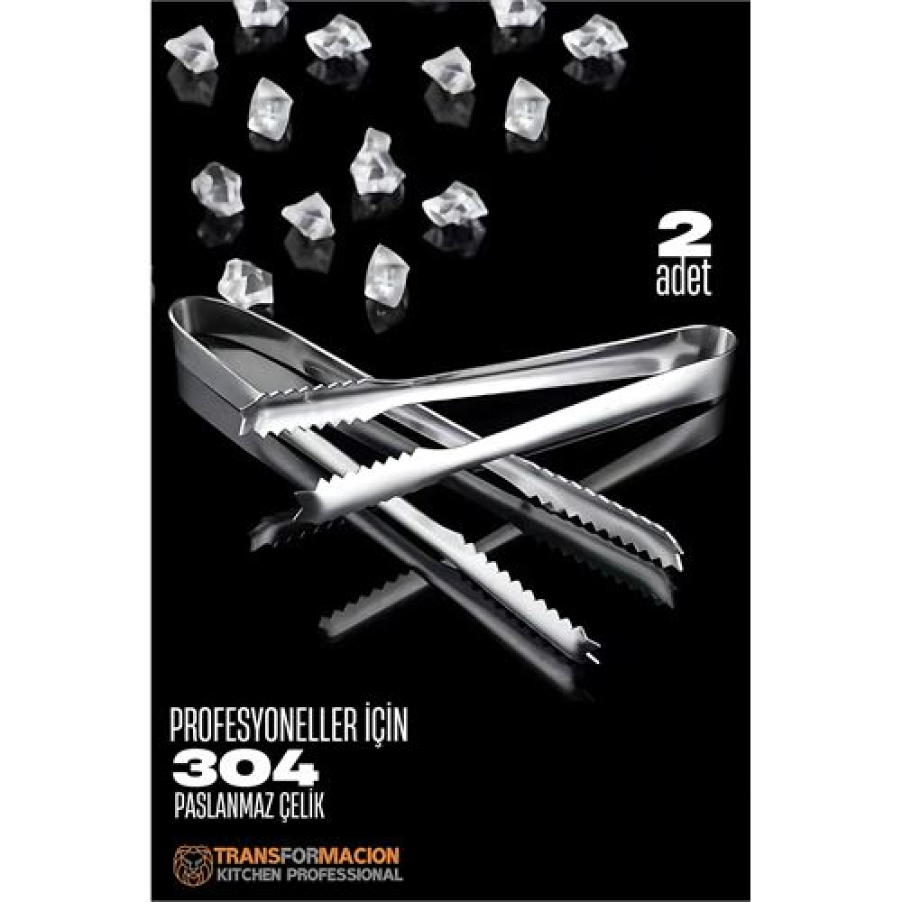 HSNET Buz Maşası - Şeker Limon Maşası Kokteyl Servis Maşası 2li PAKET 304 Paslanmaz Çelik