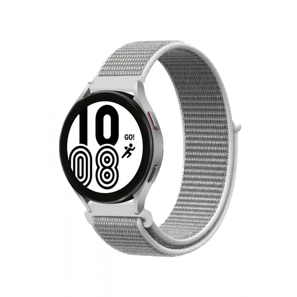 Samsung Galaxy Watch 4 Hasırlı Cırtcırtlı Kordon - Beyaz-(5796)