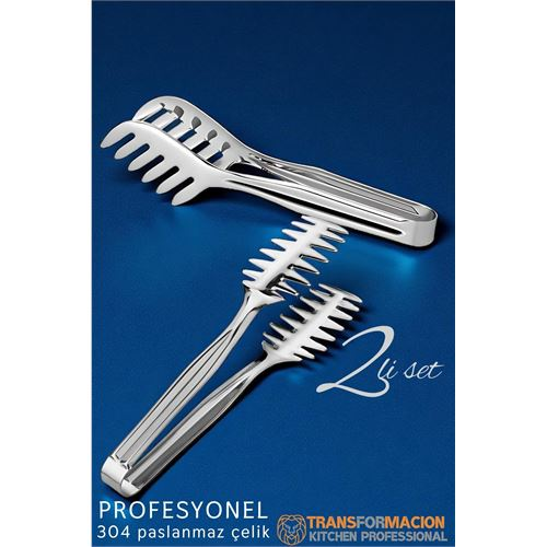 HSNET Mutfak Maşa Seti - Makarna Pasta Salata Çok Amaçlı Maşa 2 li SET 304 Paslanmaz Çelik